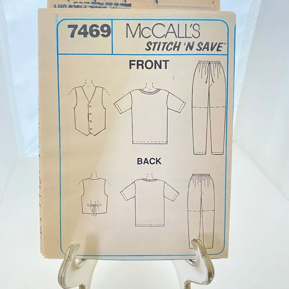 #7469 McCalls Misses Mens Vest T-shirt Pants and Shorts Sewing Pattern Size S-L
